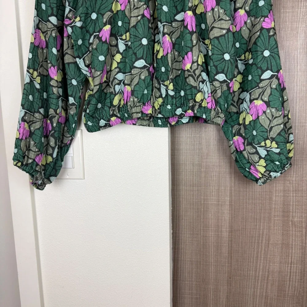 Marine Layer Green Floral Tiana Crop Top & Midi Tiered Skirt Set Cotton Size M/L